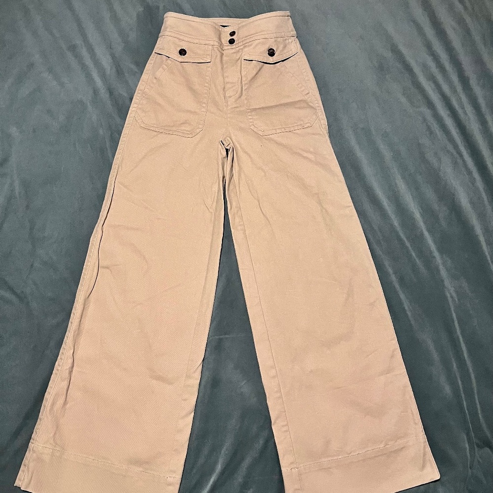 J. Crew Beige Wide Leg Pants with Button Accents